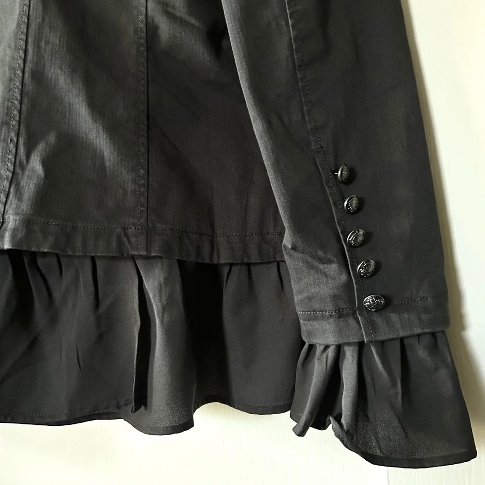 NWT Free People Ruffles Romance Military Jacket Washed Black L Trendy Festival